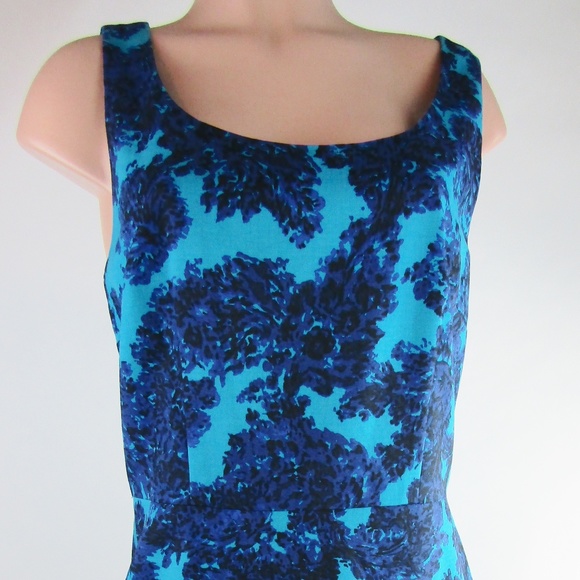 Ann Taylor Size 12 Teal Blue Black Floral Dress - Picture 1 of 7